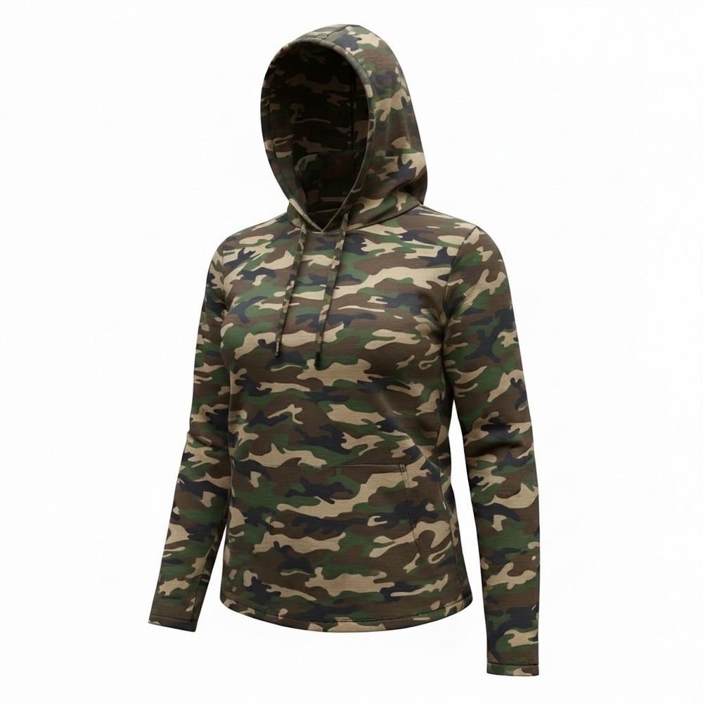Free Kisses Camo Waffle Knit Hoodie Womens 1X Green Brown Thermal Pullover Top